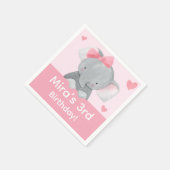 Cute Girly Elephant Pink Bow Birthday Party Serviette (Ecke)