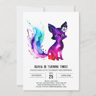 Cute Girly Fox Digital Girl Geburtstag Einladung