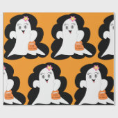 Cute Girly Ghost Halloween Trick or Treat Geschenkpapier (Flach)
