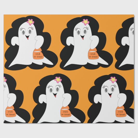 Cute Girly Ghost Halloween Trick or Treat Geschenkpapier (Flach)