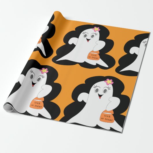 Cute Girly Ghost Halloween Trick or Treat Geschenkpapier (Ungerollt)