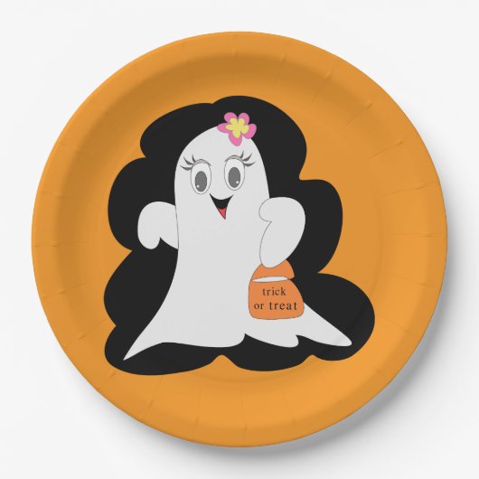 Cute Girly Ghost Halloween Trick or Treat Pappteller (Vorderseite)