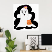 Cute Girly Ghost Halloween Trick or Treat Poster (Heimbüro)