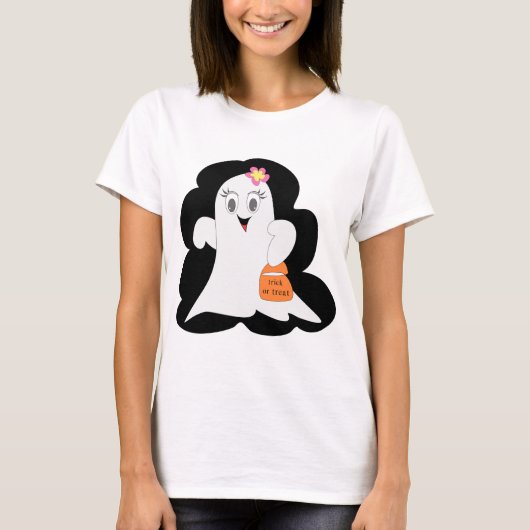 Cute Girly Ghost Halloween Trick or Treat T-Shirt (Vorderseite)