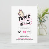 Cute Girly Ghost Trick or Treat Halloween Cat Pink Einladung (Stehend Vorderseite)