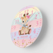 Cute Girly Giraffe Rainbow Round Clock Runde Wanduhr (Winkel)