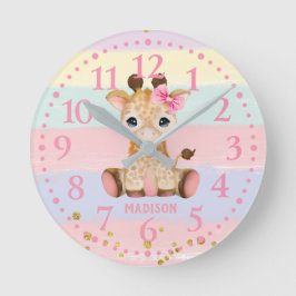 Cute Girly Giraffe Rainbow Round Clock Runde Wanduhr