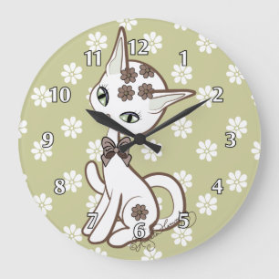 Cute girly Kitty Cat Antique Gold~ Große Wanduhr