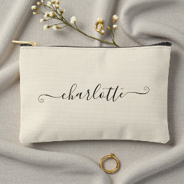 Cute Girly Minimalist Custom Name | Natural White Zubehörtasche