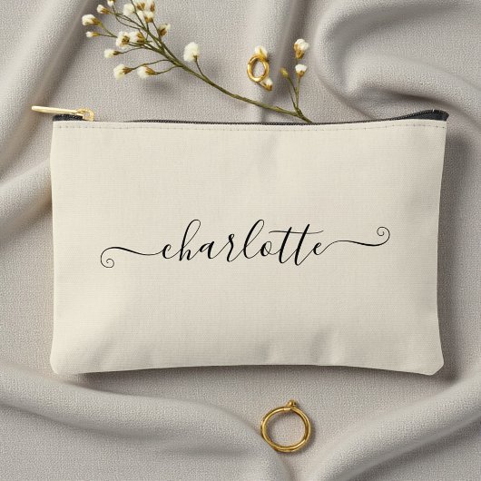 Cute Girly Minimalist Custom Name | Natural White Zubehörtasche