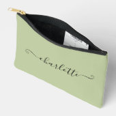 Cute Girly Minimalist Custom Name | Sage Green Zubehörtasche (Offen)