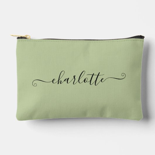 Cute Girly Minimalist Custom Name | Sage Green Zubehörtasche (Vorderseite)