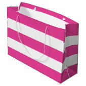 Cute Girly Modern Hot Pink White Stripes Große Geschenktüte (Rückseite Schrägansicht)