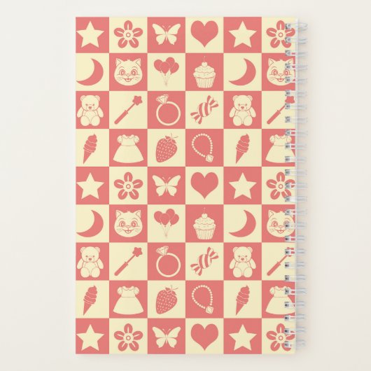 Cute Girly Modern Pink Checkered Icons Pattern Notizblock (Rückseite)