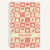 Cute Girly Modern Pink Checkered Icons Pattern Notizblock (Vorderseite)
