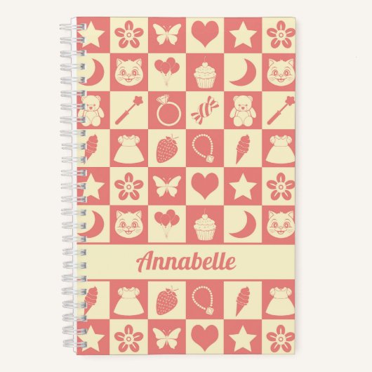 Cute Girly Modern Pink Checkered Icons Pattern Notizblock (Vorderseite)