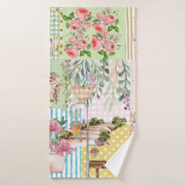 Cute girly pastel background floral collage art badhandtuch set
