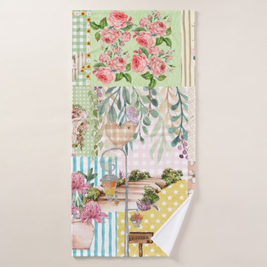 Cute girly pastel background floral collage art badhandtuch set (Badehandtuch)