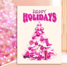 Cute Girly Pink Christmas Tree Happy Holidays