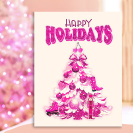 Cute Girly Pink Christmas Tree Happy Holidays Postkarte
