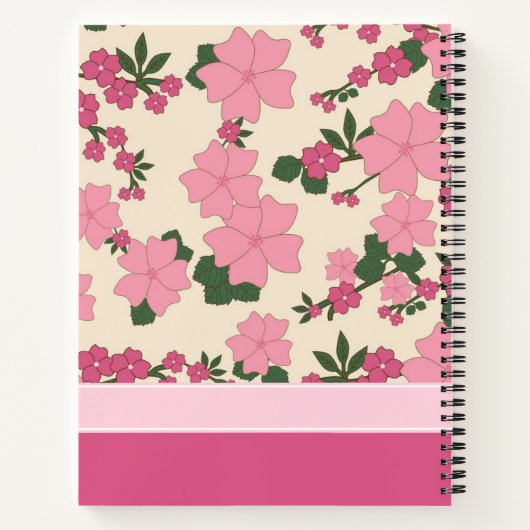 Cute Girly Pink Flower Pattern Personalised Notizblock (Rückseite)