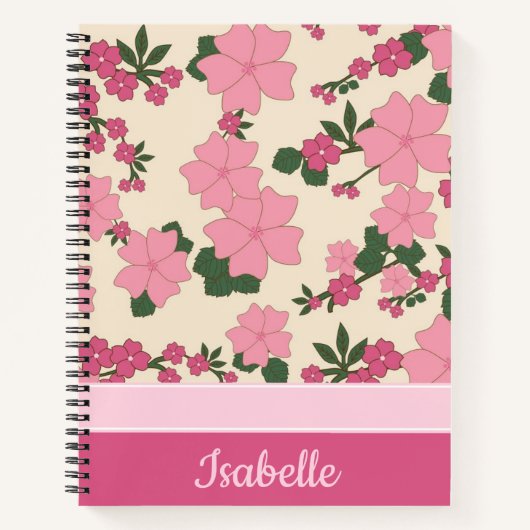 Cute Girly Pink Flower Pattern Personalised Notizblock (Vorderseite)