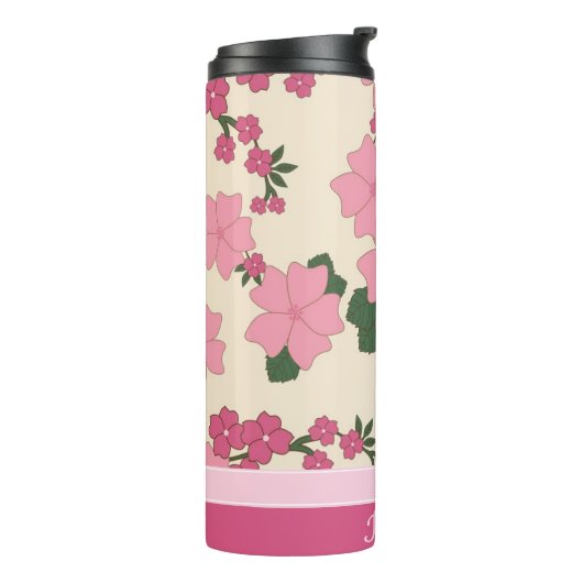 Cute Girly Pink Flower Pattern Personalised Thermosbecher (Nach links gedreht)