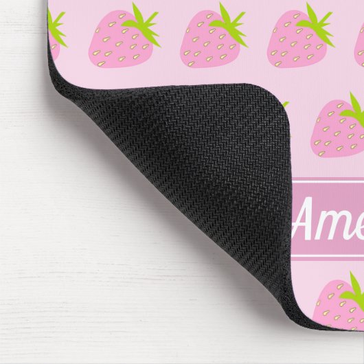 Cute Girly Pink Strawberry Pattern Personalised Mousepad (Ecke)