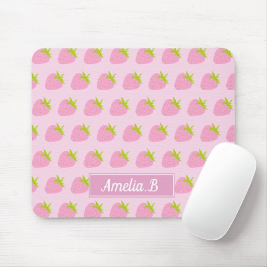 Cute Girly Pink Strawberry Pattern Personalised Mousepad (Mit Mouse)