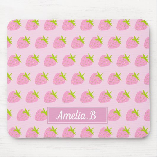 Cute Girly Pink Strawberry Pattern Personalised Mousepad (Vorne)