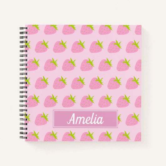 Cute Girly Pink Strawberry Pattern Personalised Notizblock (Vorderseite)