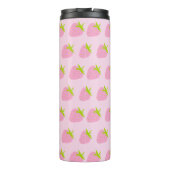 Cute Girly Pink Strawberry Pattern Personalised Thermosbecher (Rückseite)