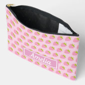 Cute Girly Pink Strawberry Pattern Personalised Zubehörtasche (Offen)