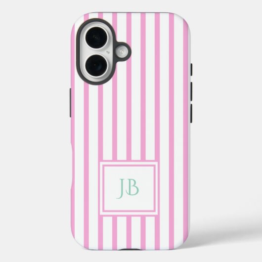 Cute Girly Pink Striped Personalized Initial Case-Mate iPhone Hülle (Rückseite)