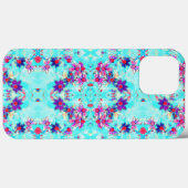 Cute Girly Purple Flower Pattern on Aqua Blue Case-Mate iPhone Hülle (Rückseite (Horizontal))