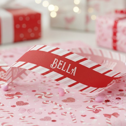 Cute Girly Red and Pink Xmas Candy Cane Stripes Ripsband