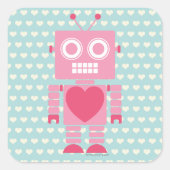 Cute Girly Robot Quadratischer Aufkleber (Vorderseite)
