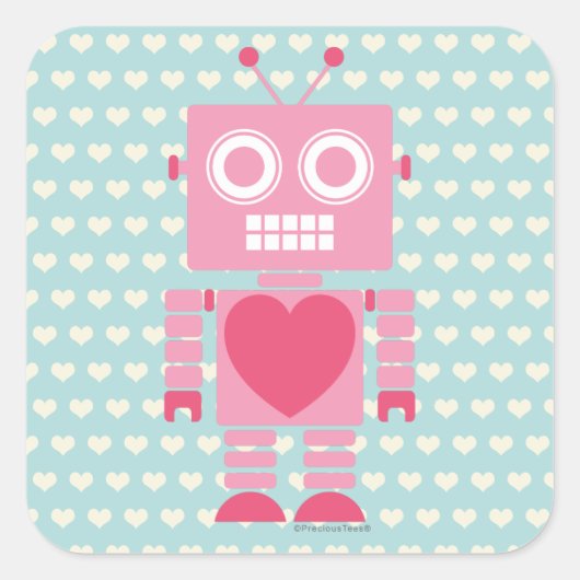 Cute Girly Robot Quadratischer Aufkleber (Vorderseite)