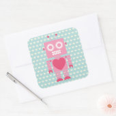 Cute Girly Robot Quadratischer Aufkleber (Umschlag)