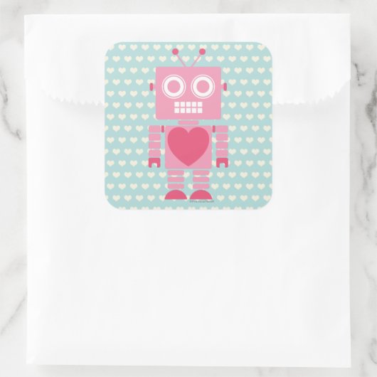 Cute Girly Robot Quadratischer Aufkleber (Tasche)