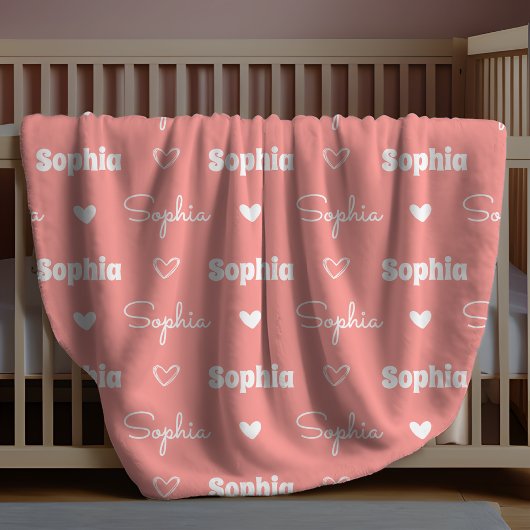 Cute girly rust pink repeating name monogram fleecedecke