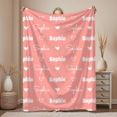 Cute girly rust pink repeating name monogram fleecedecke