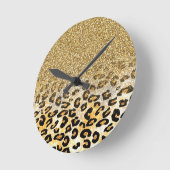 Cute girly trendy yellow gold faux glitter leopard runde wanduhr (Winkel)