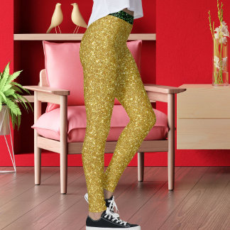 Cute Glam Green Gold Glitter Sparkles Yoga Sport Leggings