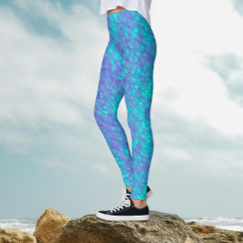 Cute Glam Mermaid Turquoise Blue Iridescent Scales Leggings