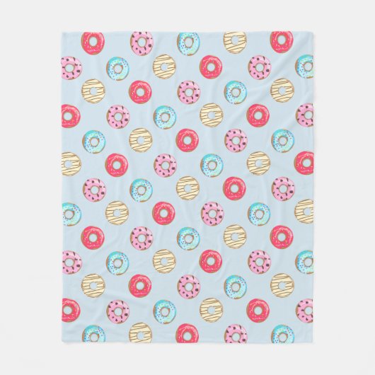 Cute Glazed Doughnut Pattern Light Blue Fleecedecke (Vorderseite)