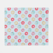 Cute Glazed Doughnut Pattern Light Blue Fleecedecke (Vorderseite (Horizontal))