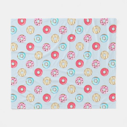 Cute Glazed Doughnut Pattern Light Blue Fleecedecke (Vorderseite (Horizontal))