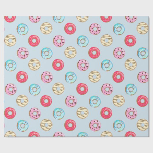 Cute Glazed Doughnut Pattern Light Blue Geschenkpapier (Flach)