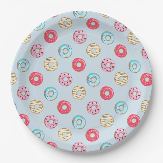 Cute Glazed Doughnut Pattern Light Blue Pappteller (Vorderseite)
